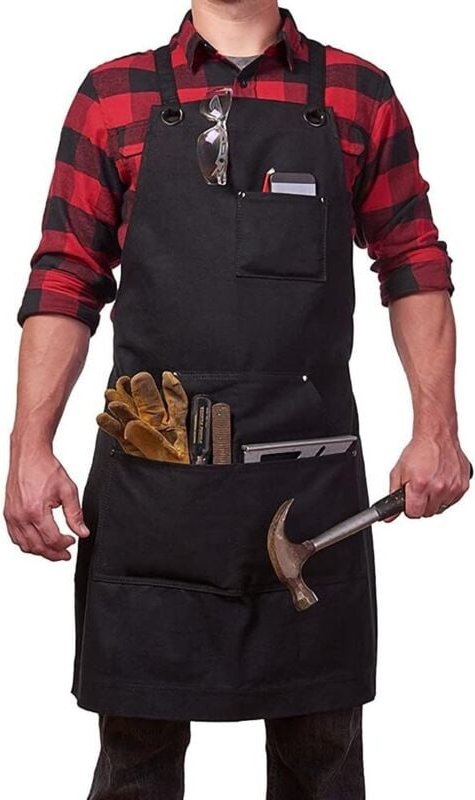 Thumbnail - Robuste Arbeitsschürze, Küchenschürze für Herrenwerkzeuge, verstellbarer Riemen aus Segeltuch mit 4 Taschen, Werkstattsc...