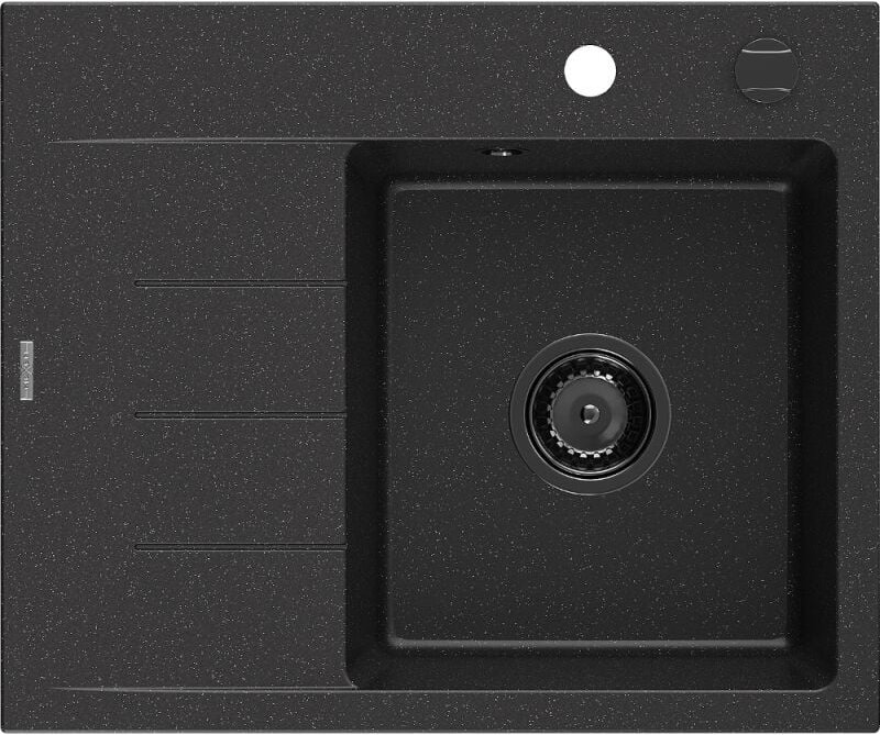 Ben Granitspüle 1-Becken mit rechter Abtropffl√§che 600 x 500 mm schwarz/silbermetallic Siphon schwarz - 6523605000-73-B...