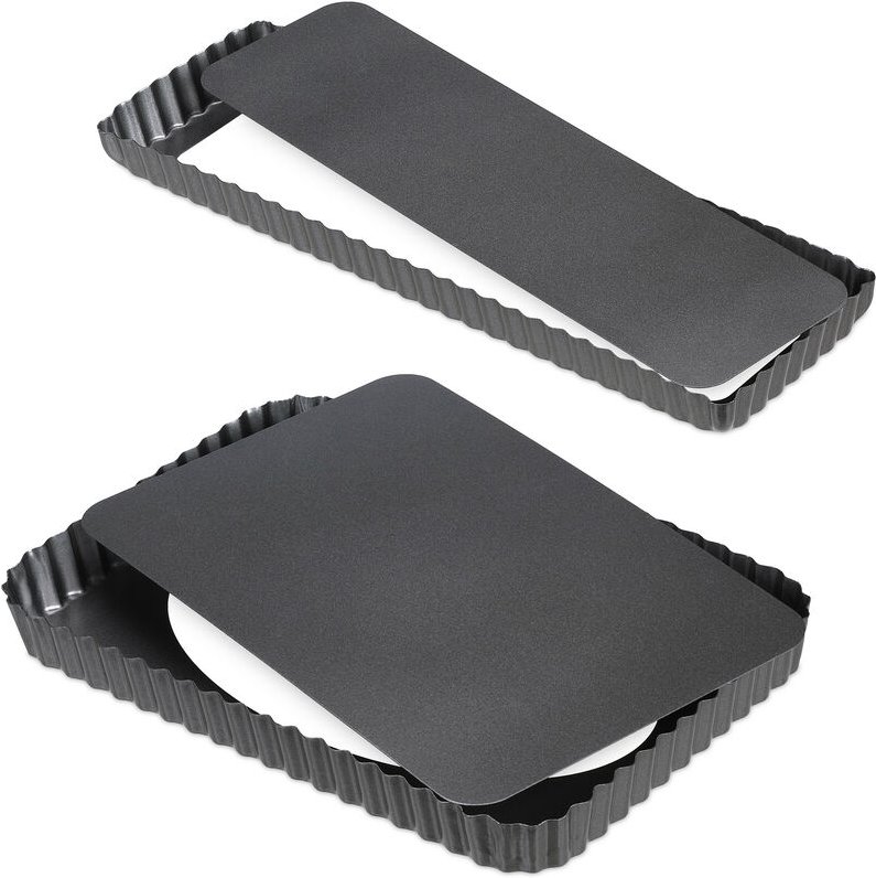 Tarteform, 2er Set, mit Hebeboden, antihaftbeschichtet, 2 Größen, rechteckig & länglich, Quicheform, anthrazit - Relaxda...