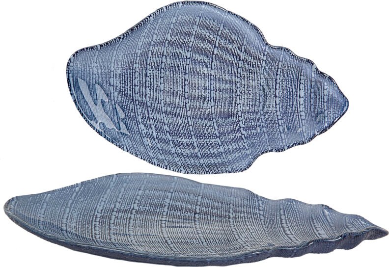 Blauer Muschelteller aus Glas, 41 x 26 x 5 cm