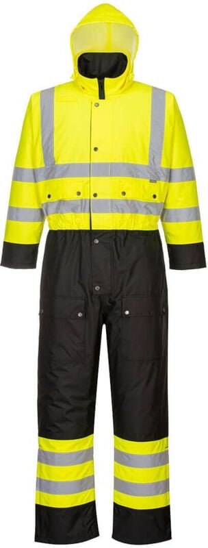 Hochsichtbare gesteppte Overall in Gelb/Schwarz, Kontrast, 3XL - FR(56) - UK(47)