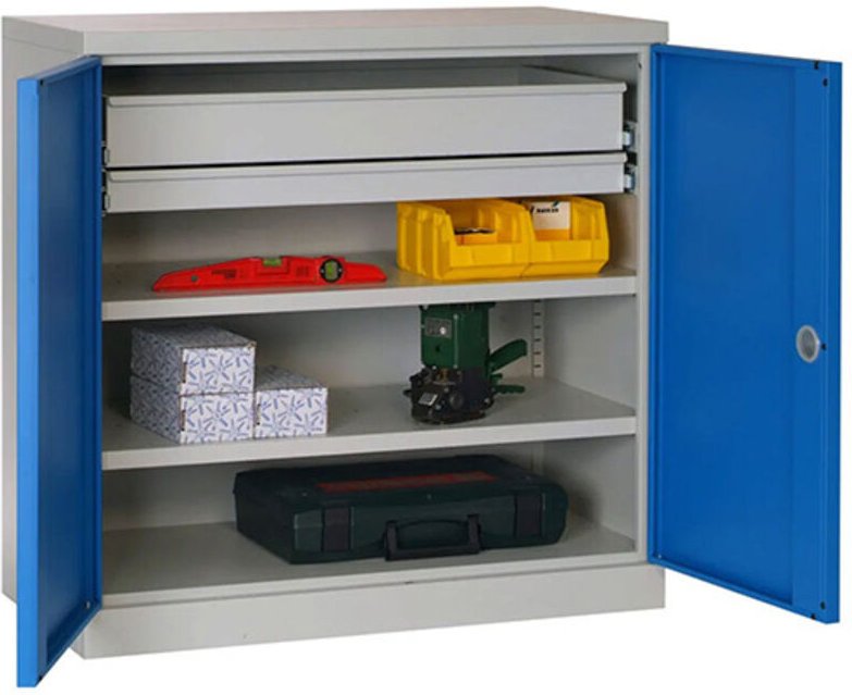 Kleine Werkstattschränke - 2 Schubladen und 2 Regale - Türen RAL 7035 - W030090037-GCGC