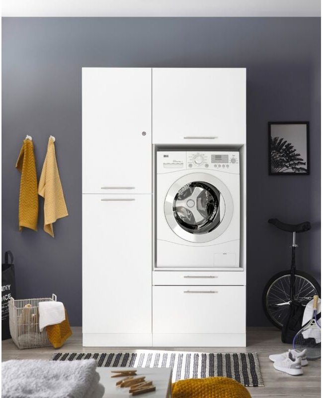 Waschmaschinenschrank Trockner Schrank Hochschrank 117 cm Weiß Clara Respekta