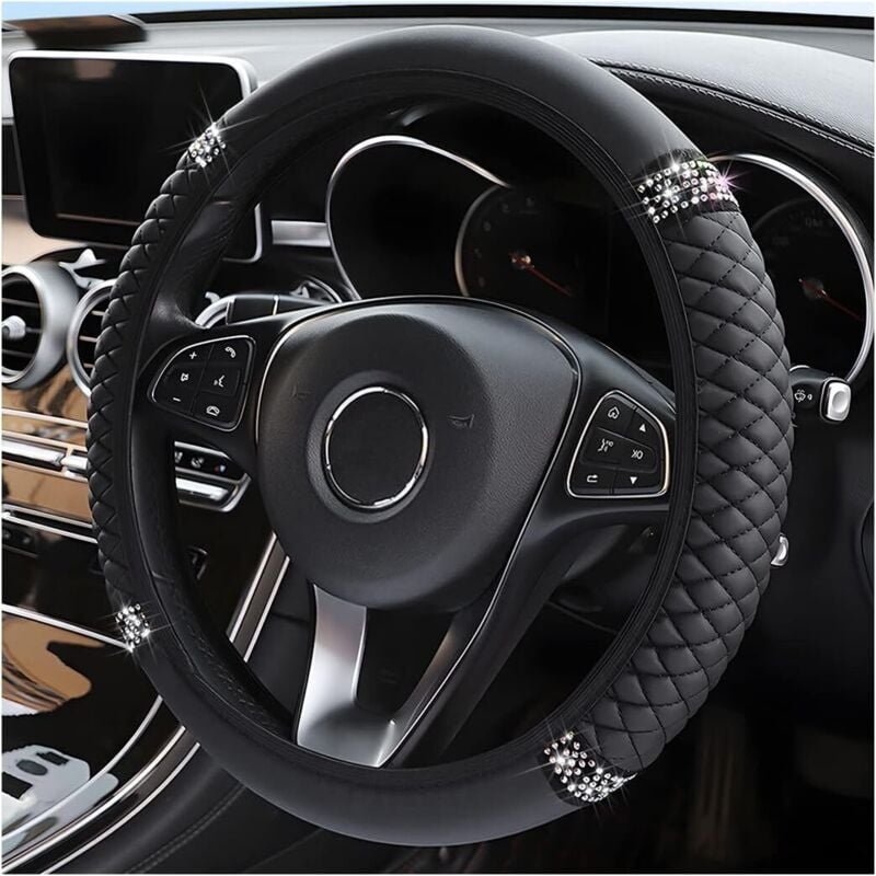 Thumbnail - XVX - Bling Leder Auto Lenkradbezug, Universal 37-38cm Strass Lenkradbezug, Rutschfest Atmungsaktiv, Kein Innenring, Aut...