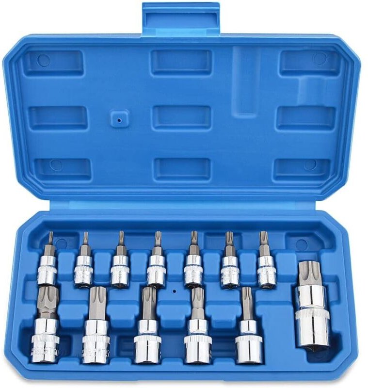 13-teiliger Torx-Steckschlüsselsatz T8 – T70, Innensechskant-Schraubendreherbits aus Chrom-Vanadium-Stahl, 1/4 Zoll, 3/8...