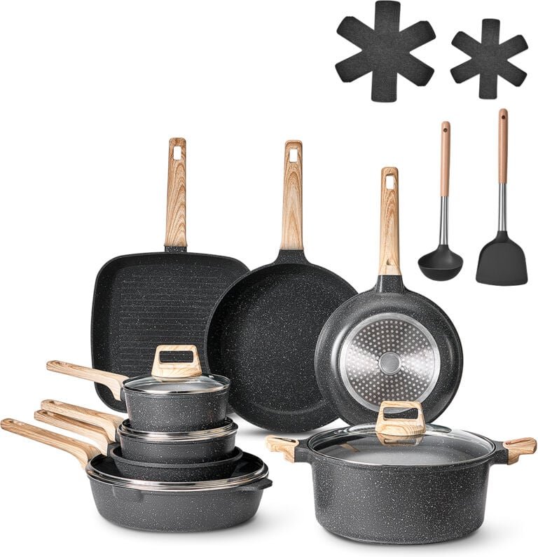 Thumbnail - Induktion Töpfe Pfannen Set (19-teilig) mit Glasdeckel, antihaftbeschichtetes Kochgeschirr, Induktionskochtöpfe für die ...