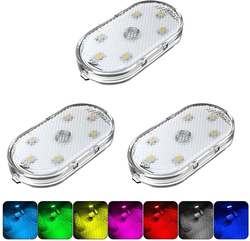 Jusch - 3 Stück Touch-Magnet-Auto-Kuppellicht – tragbare Auto-Innenbeleuchtung für Auto, lkw, Schrank, Camping, Wohnwage...