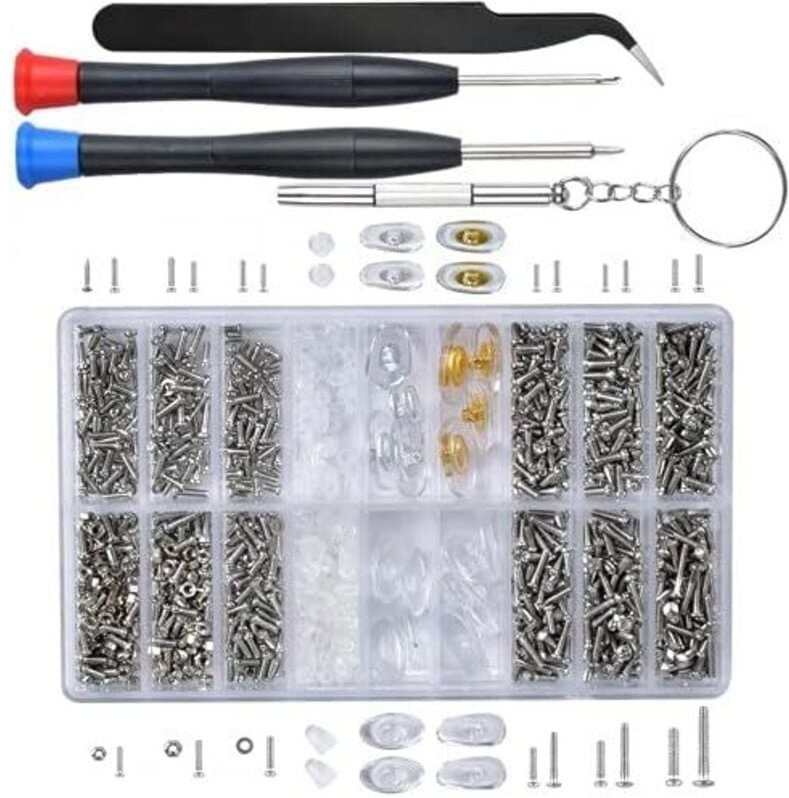 Brillenreparaturset, 1000-teiliges Schrauben- und Mutternset mit Mini-Schraubendreher und Pinzette, für Brillen, Sonnenb...