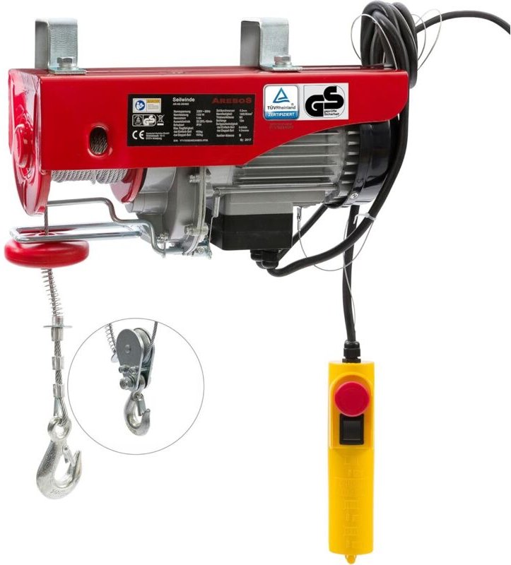 Elektrische Seilwinde 400/800 kg 1450 W Hebelkettenzugwinde Hebeseilwinde mit Fernbedienung, für Gabelstapler, Lagerhall...