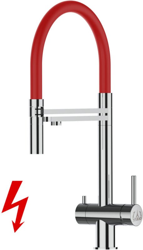 Niederdruck 3 Wege Edelstahl Massiv Küchenarmatur Spültischmischer, mit 360° schwenkbarem Rot Auslauf und 2 strahl Handb...