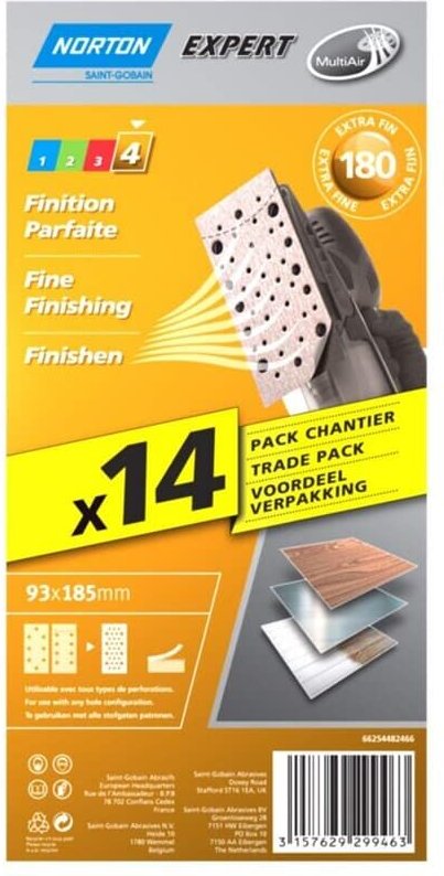 Norton Expert Schleifpapier 93x185mm K180 14er ve / Multi-Air
