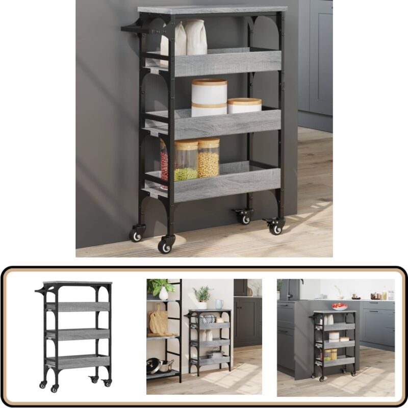 Küchenwagen Grau Sonoma 53x20x76 cm Holzwerkstoff - Küchenwagen - Holzwerkstoff - Esstisch - Retro Stil - Vintage