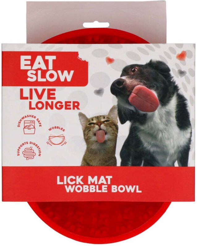 Eat slow live longer lick mat wackelschale rot