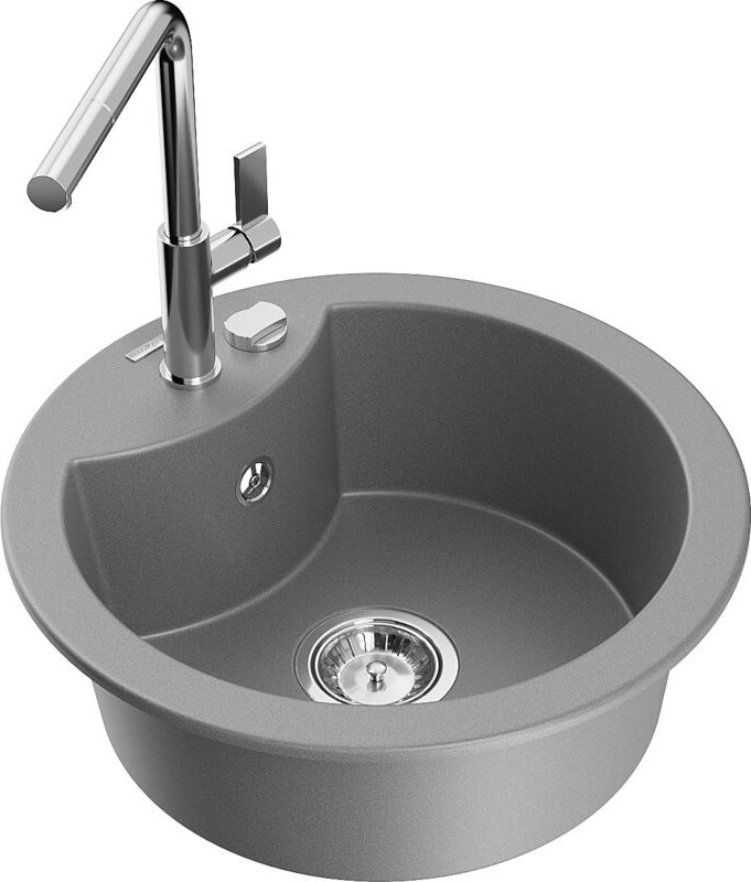 Diego 1-Becken-Granitspüle mit Mischbatterie Flora, Grau - 6512-71-670401-00 - Mexen