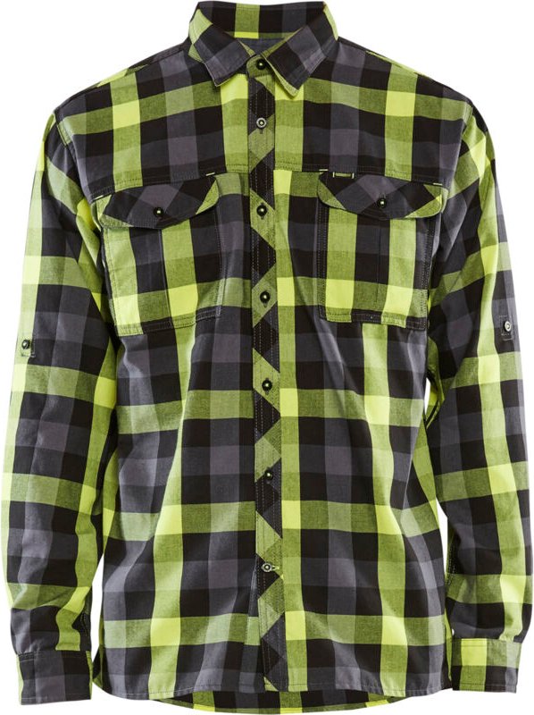 Arbeitshemd aus Flanell 3299 - Schwarz/Neongelb XL