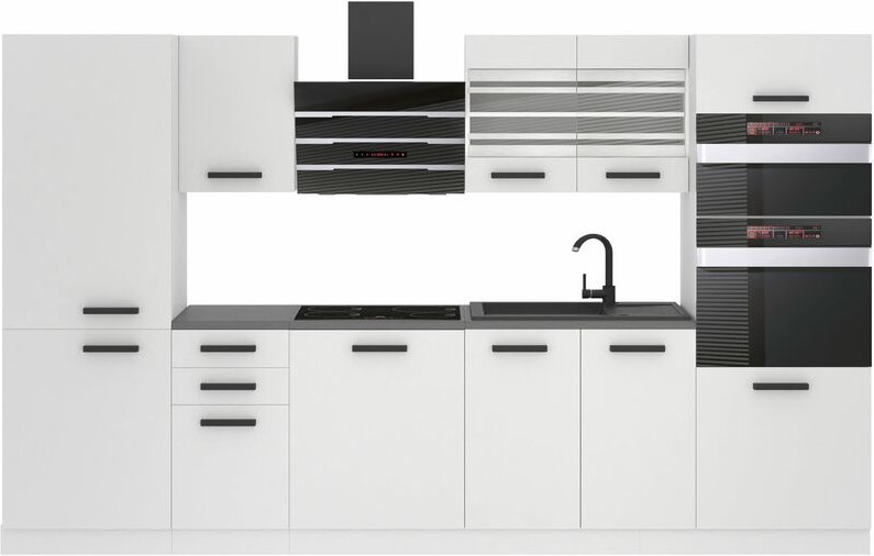 Küchenzeile Küchenblock Mila - Küchenmöbel 300 cm Einbauküche Vollausstattung ohne Elektrogeräten mit Hängeschränke und ...