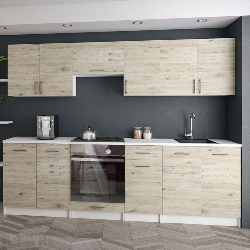 Roe Furniture - Moderne Küchenzeile leco 240 cm in Eiche Bordeaux – funktionales Design für jede Küche