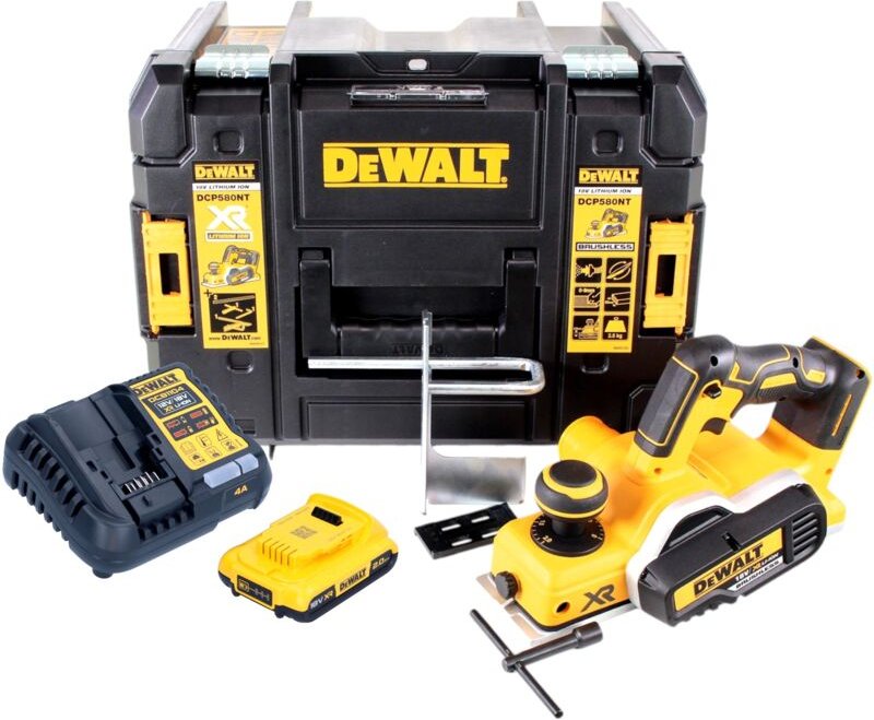 DeWalt DCP 580 D1 Akku Hobel 18V 82mm + 1x Akku 2,0Ah + Ladegerät + TSTAK
