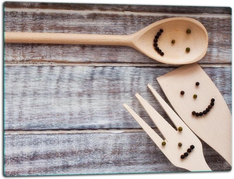 Glasschild SchneideBrett 52x40 Esslöffel Holz