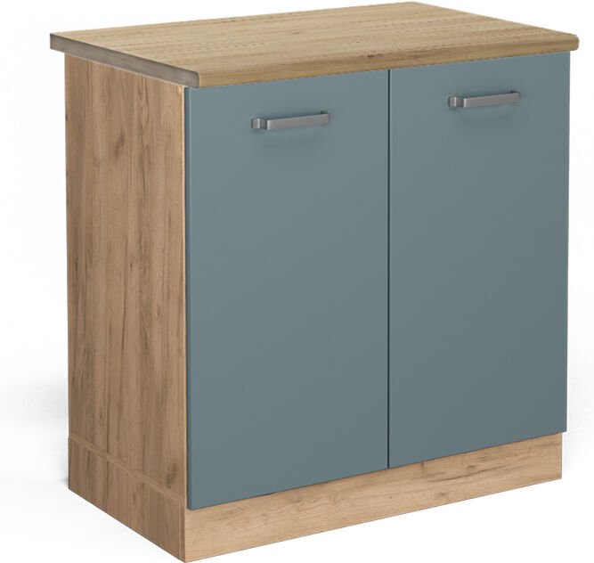 Vicco - Spülenunterschrank R-Line, Blau-Grau, 80 cm , ap Eiche