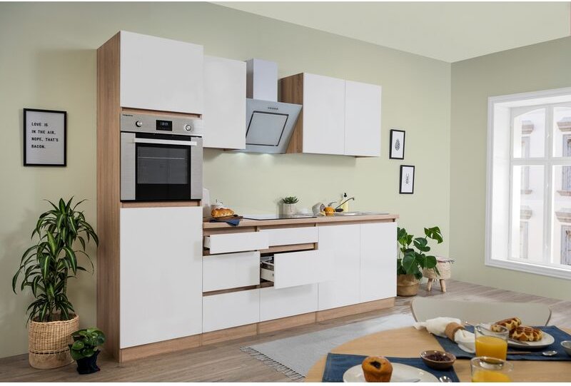 Küche Küchenzeile Leerblock grifflos Eiche Weiß Lorena 270 cm Respekta