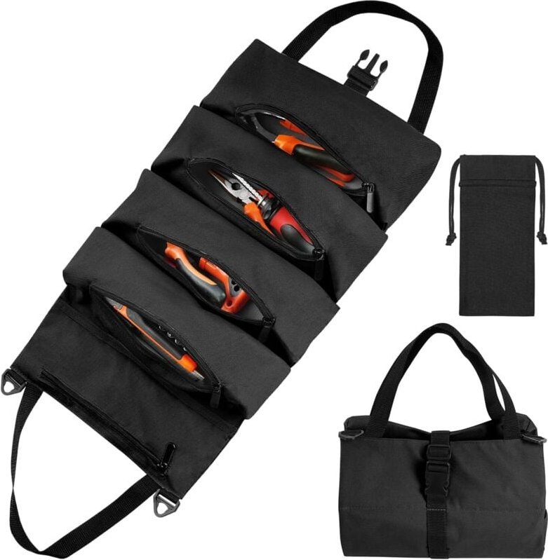 Thumbnail - Ahlsen - Werkzeugtasche, leerer Werkzeugkoffer mit 5 Taschen, Werkzeugrolle 46 x 28 cm, Oxford-Multifunktions-Werkzeuggü...