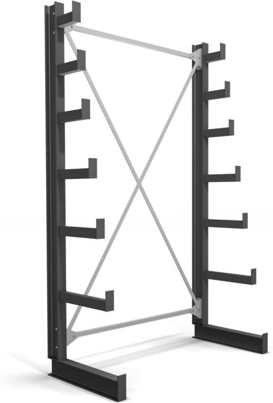 STIER Kragarmregal, einseitig, 1 Feld mit 6 abstiegenden Ebenen, BxHxT 1300x2000x500mm, Regalsystem mit 6 nach oben verj...
