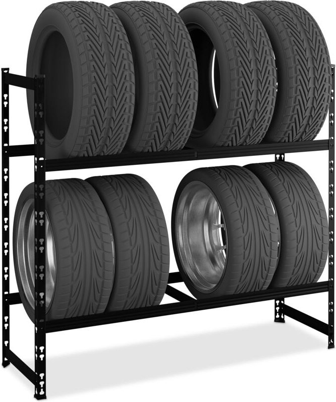 Relaxdays Reifenregal für 8 Reifen, HxBxT: 100 x110x35 cm, 150 kg, beschichteter Stahl, Stecksystem, Räderregal, schwarz