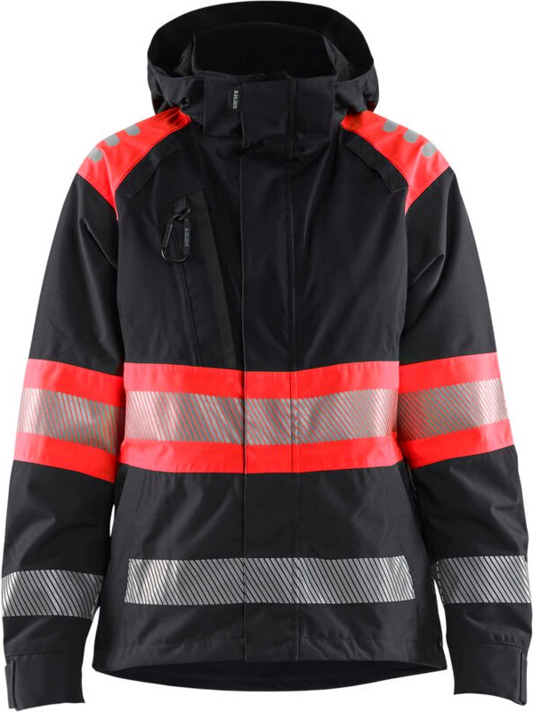 Arbeitsjacke aus Hardshell mit hoher Sichtbarkeit für Damen 4430 – Schwarz/Neonrot S