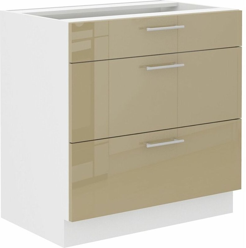 Küchen Preisbombe - Unterschrank 80 Lara Cappuccino Hochglanz Küchenzeile Küchenblock Soft-Close