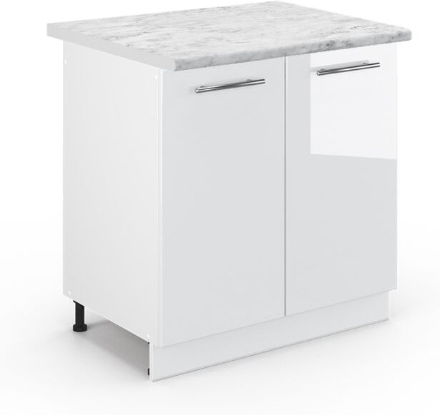 Vicco - Spülenunterschrank Fame-Line, Weiß Hochglanz, 80 cm , ap Marmor