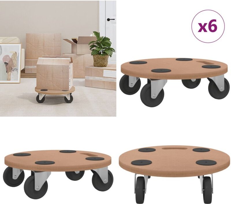 Rollbretter 6 Stk. Rund Holzwerkstoff - Rollwagen - Transportwagen - Home & Living - Braun