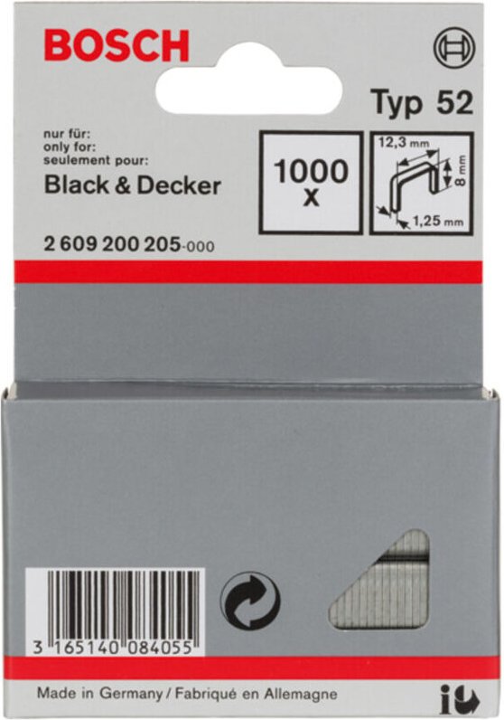 Flachdrahtklammer Typ 52, 12,3 x 1,25 x 8 mm 1000 Stk - Bosch