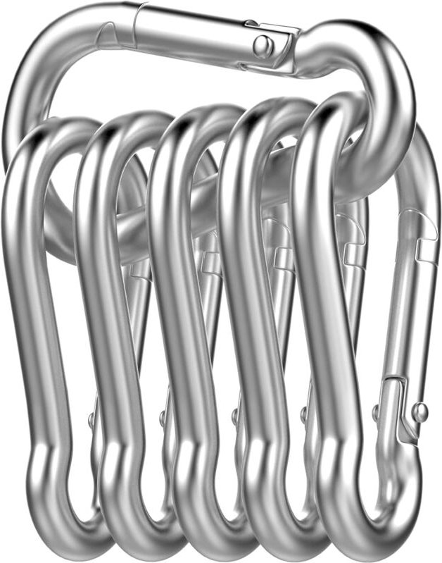 Karabiner, federbelasteter Karabiner aus Edelstahl 304, Karabiner für Hängematten, Camping, Angeln, Markisen (6 Stück)