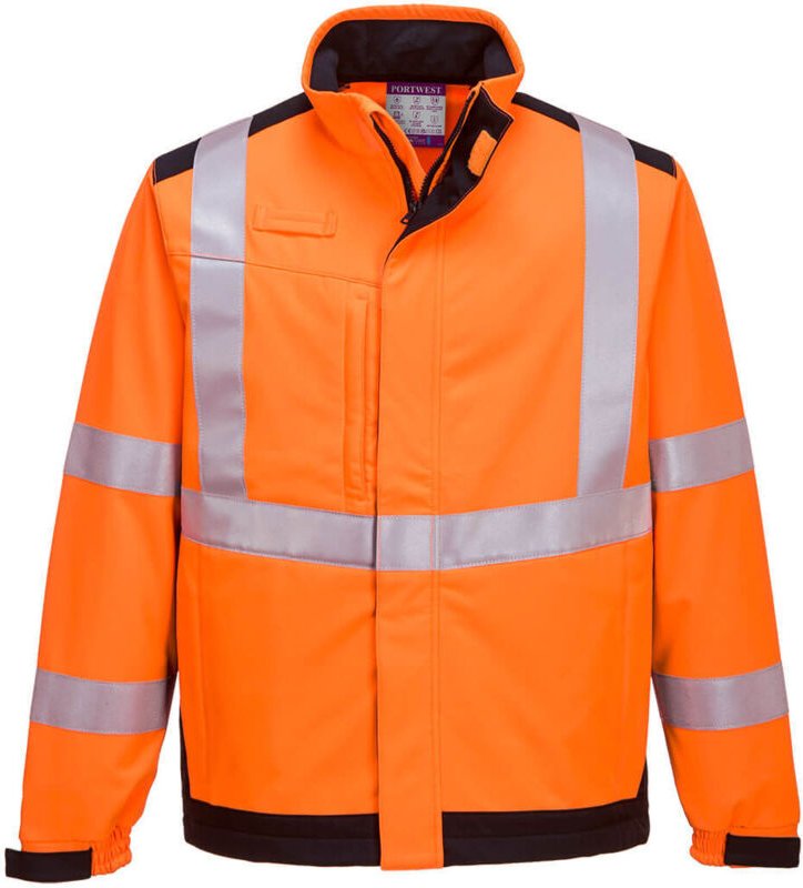 Softshell-Jacke Modaflame, Mehrnormen, Elektrokabel, Orange/Marine, 3XL
