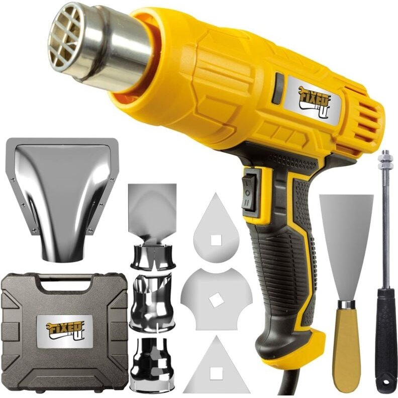 FixedbyU Elektro Heißluftpistole, 2000 Watt, Standfunktion, umfangreiches Düsenzubehör & Koffer