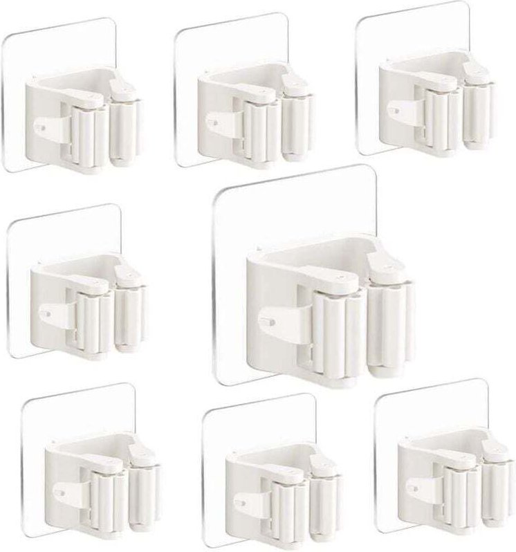 Thumbnail - Wandbesenhalter, selbstklebender Mopphalter, Wandmontage, 8er-Pack, ohne Bohren, Besenhalter-Clip für Küche, Bad, Garten...
