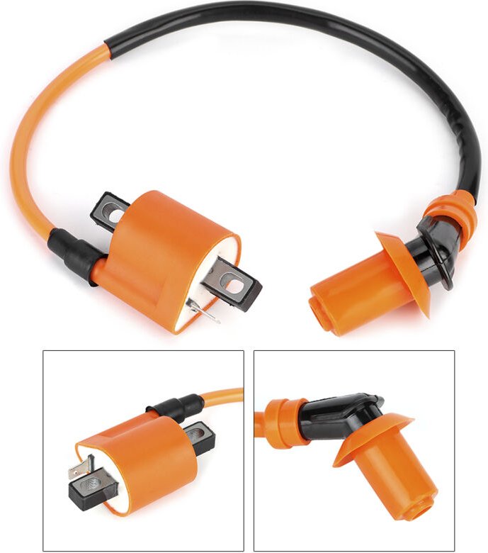 Ej.life - Modifizierte Orange-schwarze Zündspule, 6-polige A7TC-Zündkerze, Verbessert die Leistungsbeschleunigung für GY...