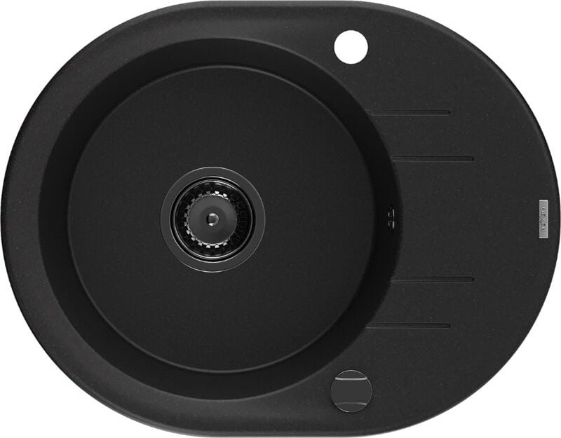 Mexen Kevin Granitspüle mit einem Becken und einer Abtropffläche 586 x 458 mm, Schwarz, Siphon Schwa