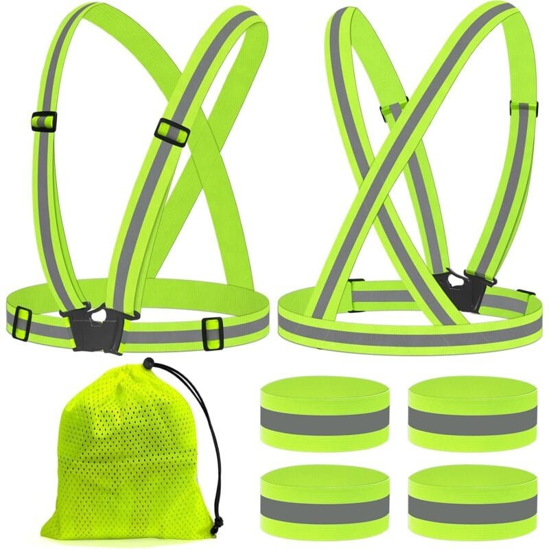 Ersandy - 2 Stück Fahrrad-Sicherheitsweste + 4 Stück Sicherheitsarmbänder, verstellbares reflektierendes Geschirr, Unise...