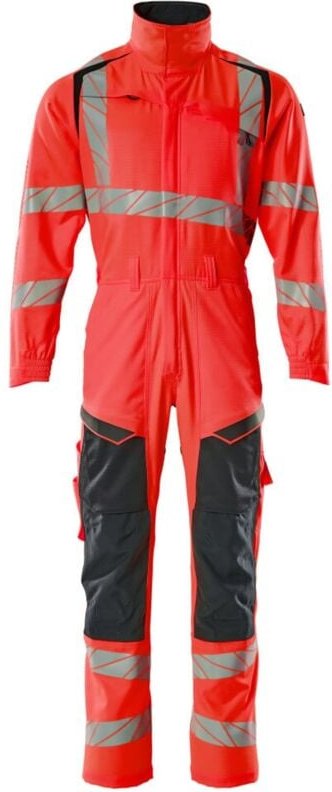 Overall, Knietaschen, Stretch-Einsätze Kombination Gr. xl, Hi-vis rot/schwarzblau - Mascot