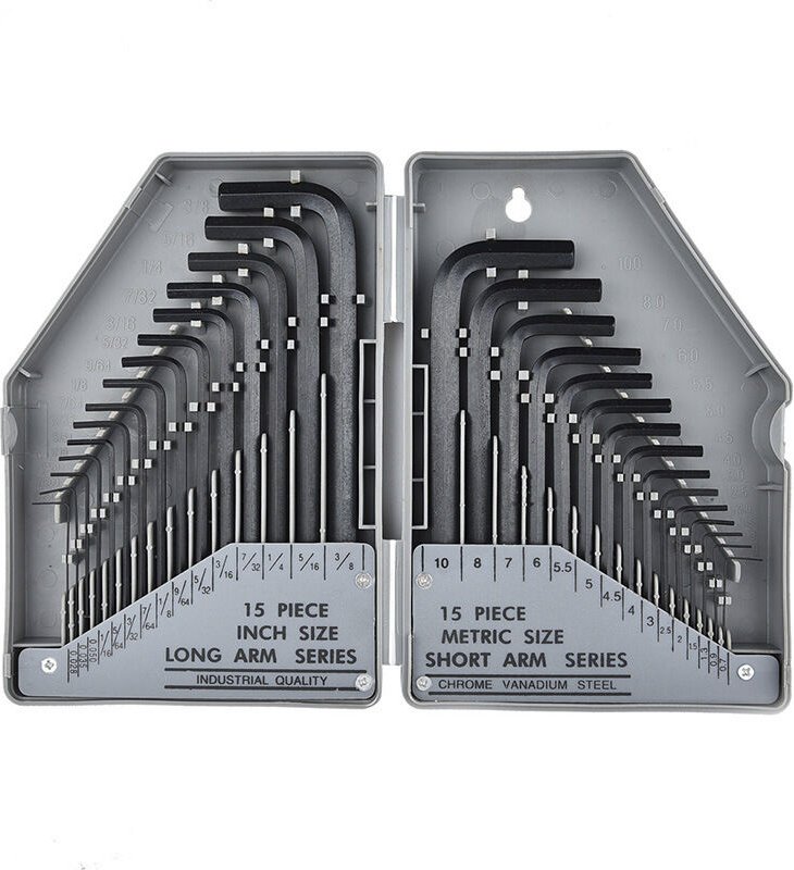 Inbusschlüsselsatz mit 30 Innensechskantschlüsseln in Zoll und metrisch von 0,7 bis 10 mm. Professionelle Wollschlüssel ...