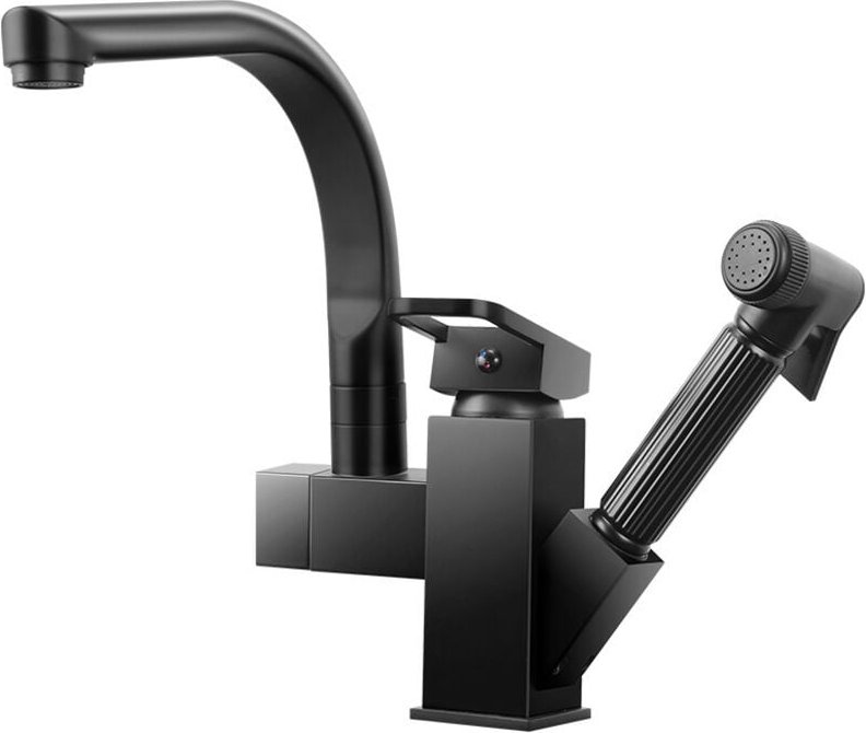 Schwarzer Küchenspülenhahn, Deckmontage, herausziehbarer flexibler Mischbatterie, Warm- und Kaltwasser-Küchenhahn, Feder...