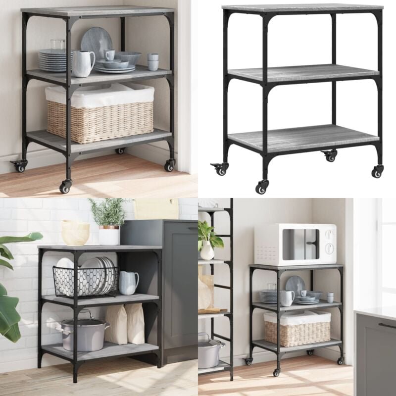 Küchenwagen Grau Sonoma 60x41x76 cm Holzwerkstoff - Küchentrolley - Küchenwagen - Vintage Stil - Grau - Holzwerkstoff - ...