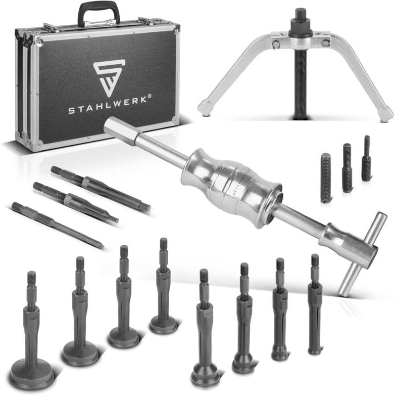 Grundloch-Innenlager-Abzieher-Satz mit Gleithammer, 3 Adaptern - Stahlwerk