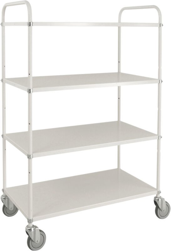 Kongamek Etagenwagen mit 4 Böden 900x440mm pulverbeschichtet in weiß 24mm Rand mit Bremse