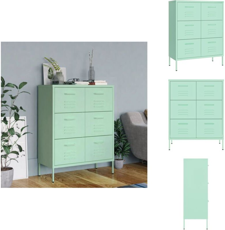 Schubladenschrank Minzgrün 80x35x101,5 cm Stahl - Schubladenschrank - Lagerschrank - Metallschrank - Stahltregal - Wohnz...