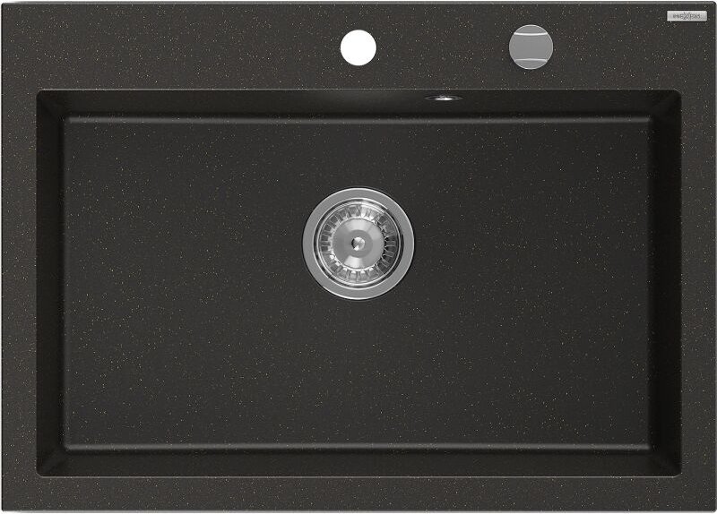 Mexen Elix Granitspüle 1-beckig 700 x 500 mm, schwarz/gold metallic, Siphon chrom - 6526701005-75