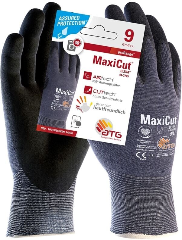 MaxiCut® Ultra™ Nylon-Strickhandschuhe (44-3745 HCT), SB-Verpackung, Blau/Schwarz