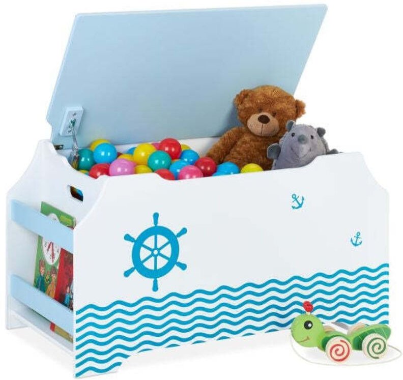 Nautical toy chest with book shelves